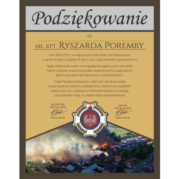 Podziękowanie z pożarem i herbem